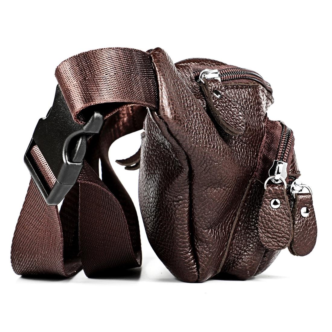 Outdoor Leather Shoulder Bag For Sports & Phone - Brown