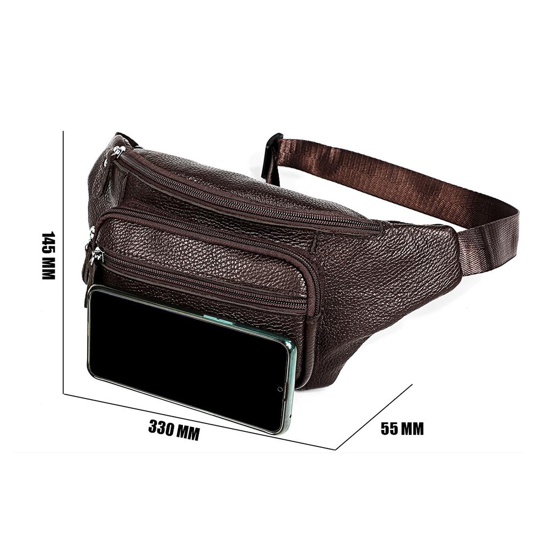 Outdoor Leather Shoulder Bag For Sports & Phone - Brown