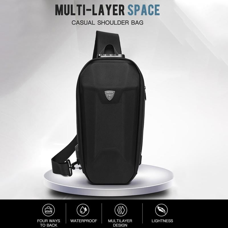 Waterproof Men Chest Bag Usb Charging Port Anti Theft Oxford Cloth Messenger Bag - Dark Grey