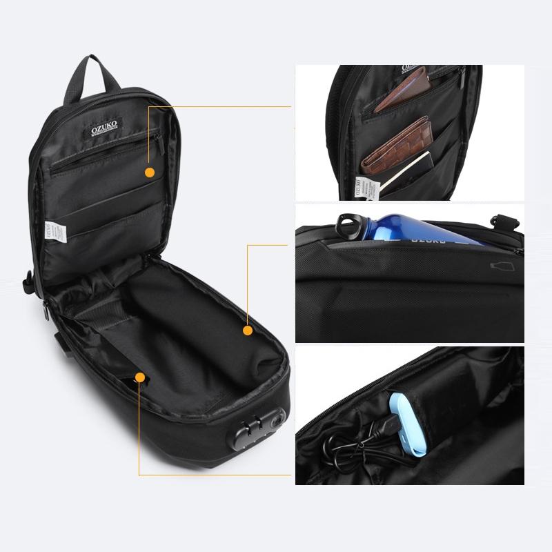 Waterproof Men Chest Bag Usb Charging Port Anti Theft Oxford Cloth Messenger Bag - Dark Grey