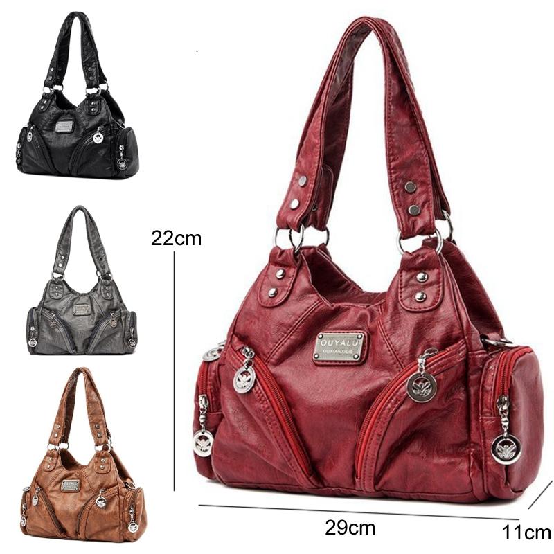 Grey Soft Leather Motorcycle Bag For Women