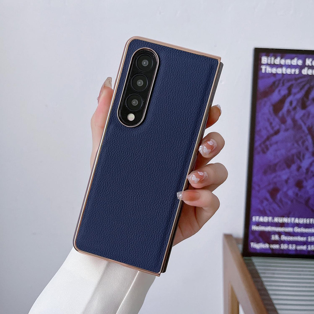 For Samsung Galaxy Z Fold4 5G Leather Phone Case - Nano Plating - Dark Green