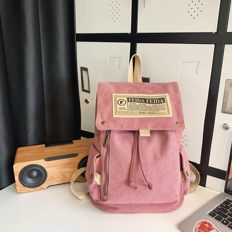 Large Capacity Canvas Backpack For Teens - Pink