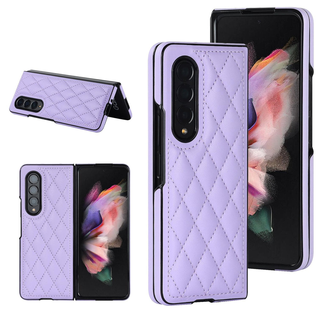 For Samsung Galaxy Z Fold4 5G Foldable Microfiber Phone Case - Rhombic Design - Purple