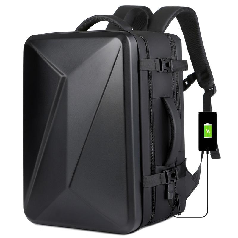 Waterproof Expandable Hard Shell Backpack with Usb Charging - Large Capacity Black - 161 Dark Gray