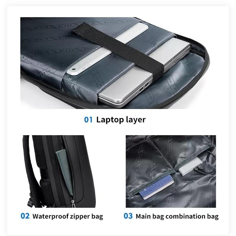 Large Capacity Waterproof Laptop Backpack with Usb Port for Business Travel - Black