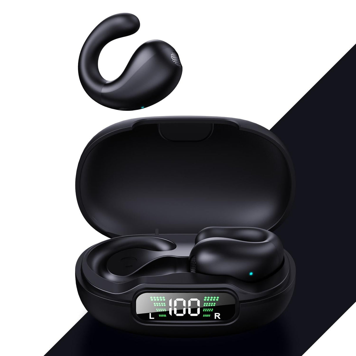 Wireless Bluetooth Earphone with Charging Case - Clip-on - Black Red