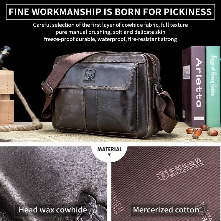 Men Leather Shoulder Bag Double Layer - Iron Blue