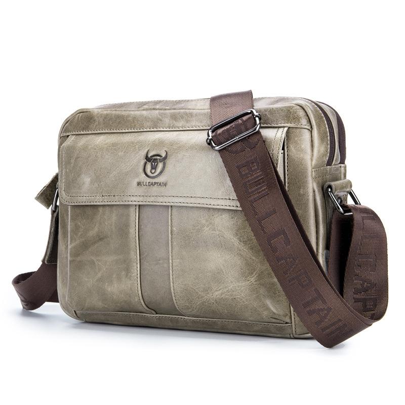 Men Leather Shoulder Bag Double Layer - Iron Blue