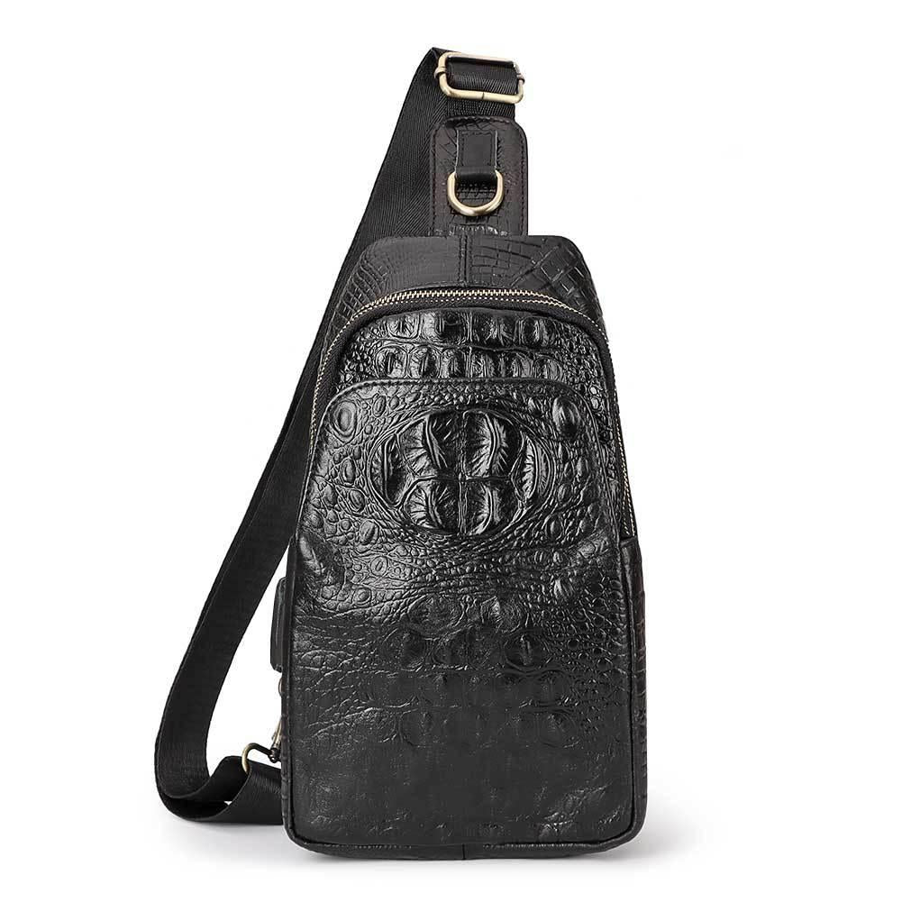Leather Men Crossbody Bag - Black