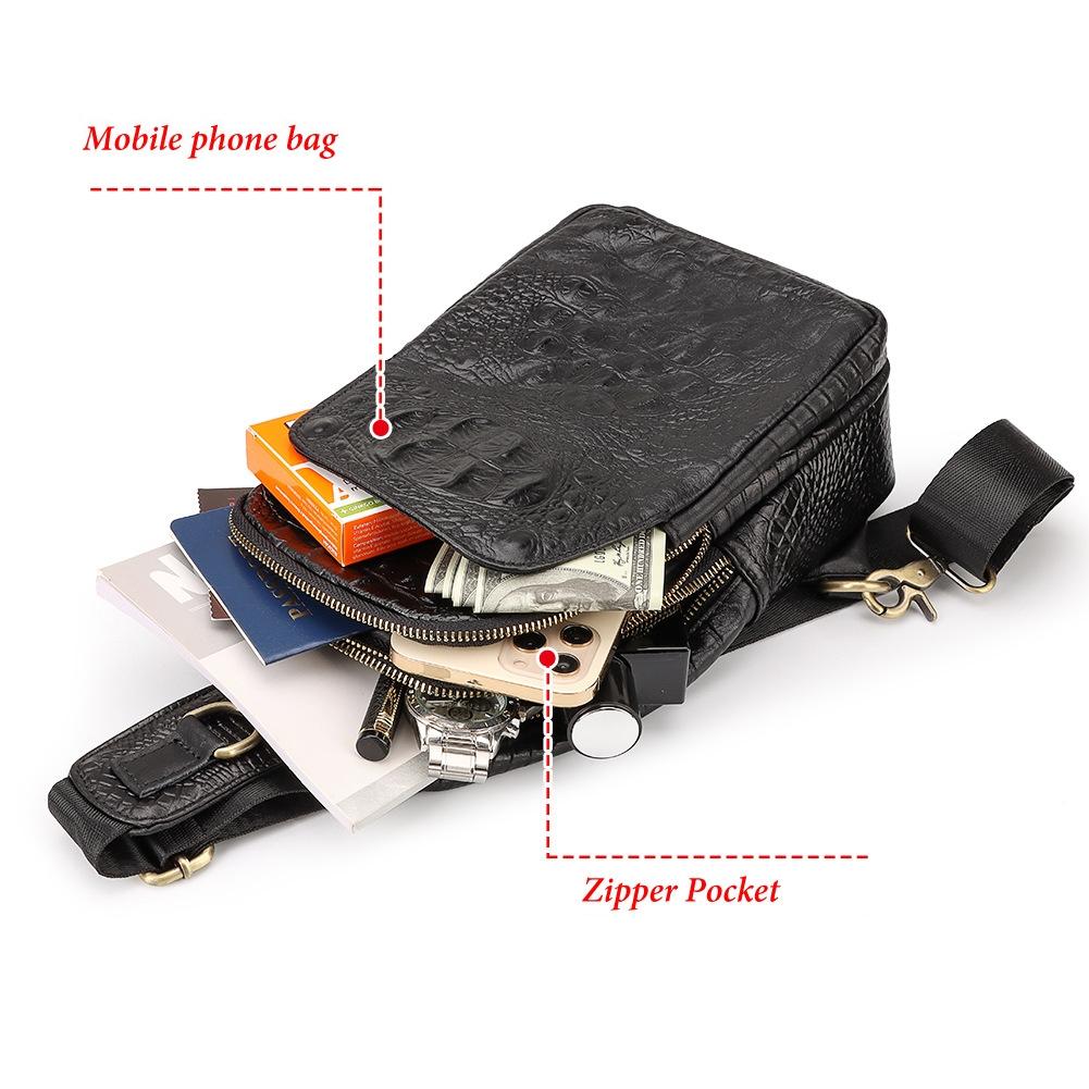 Leather Men Crossbody Bag - Black