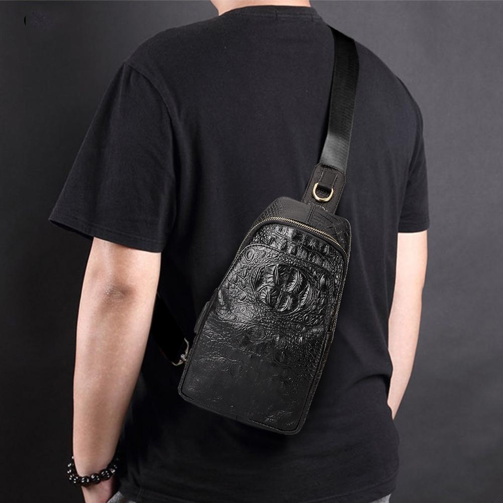 Leather Men Crossbody Bag - Black