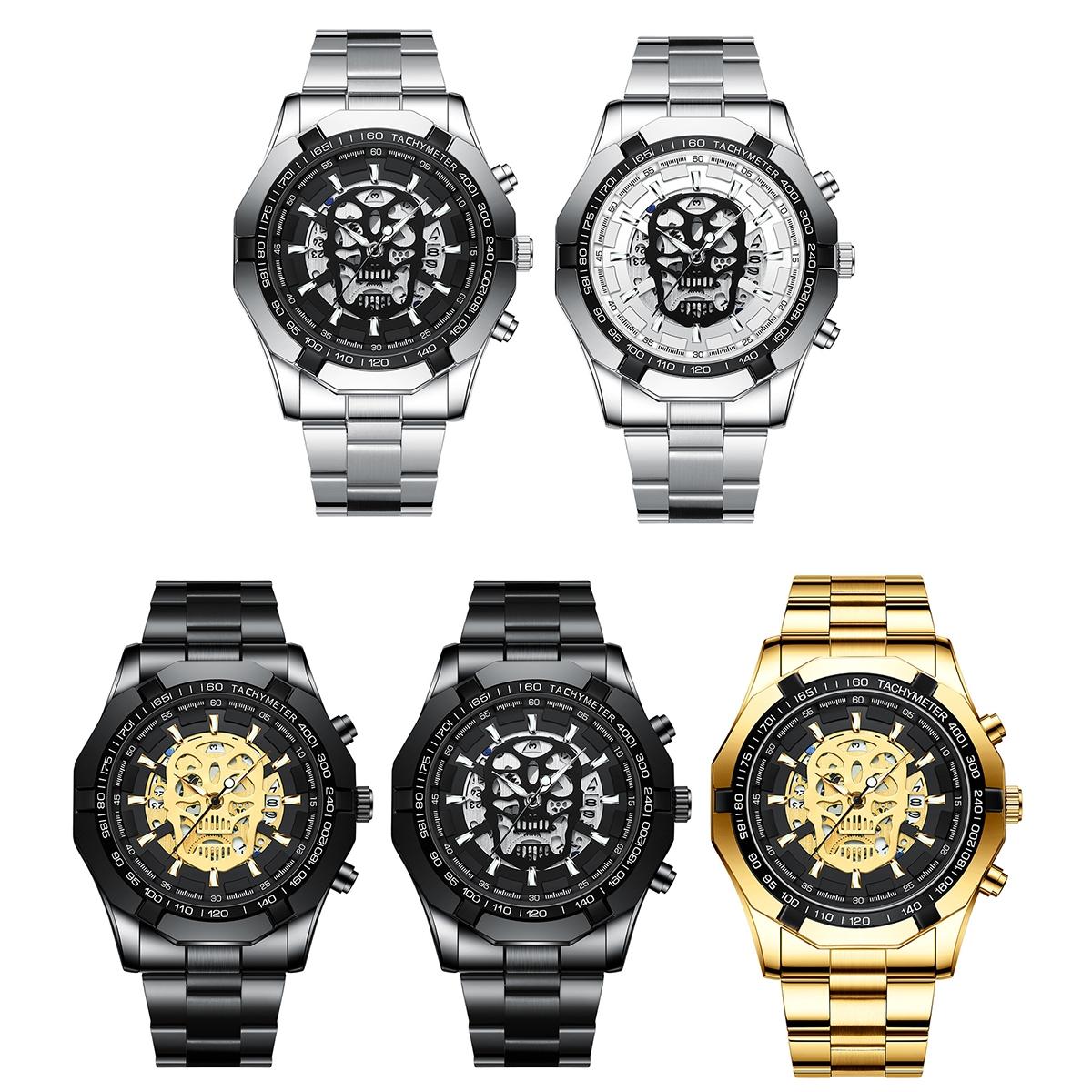 Waterproof Luminous Skeleton Watch - 30m - Black Steel Black Gold Nail