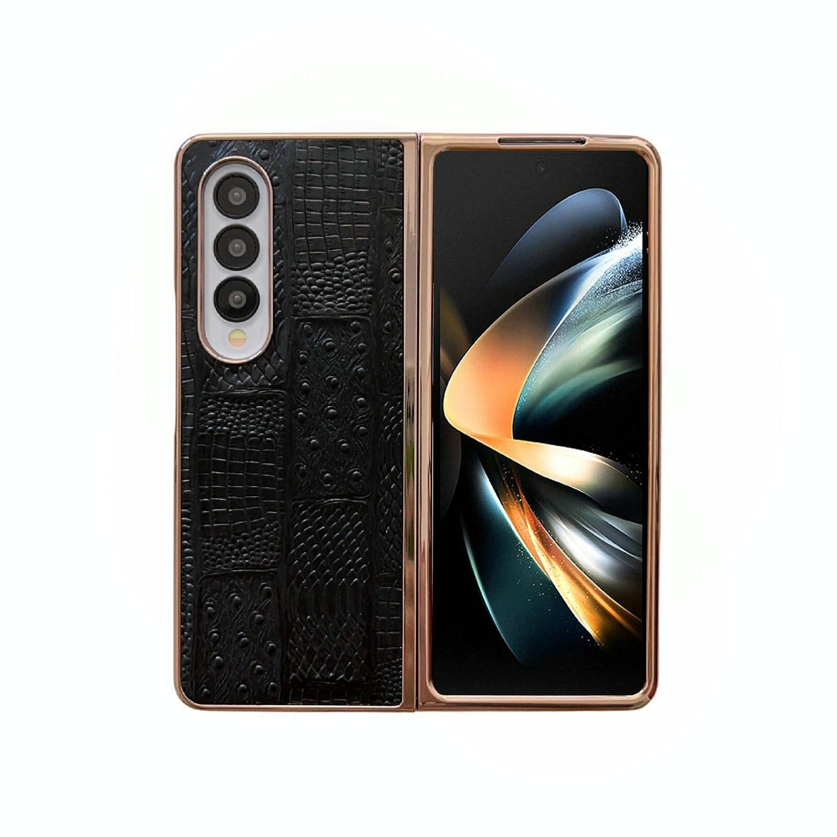 For Samsung Galaxy Z Fold4 5G Leather Mahjong Phone Case - Electroplated - Black