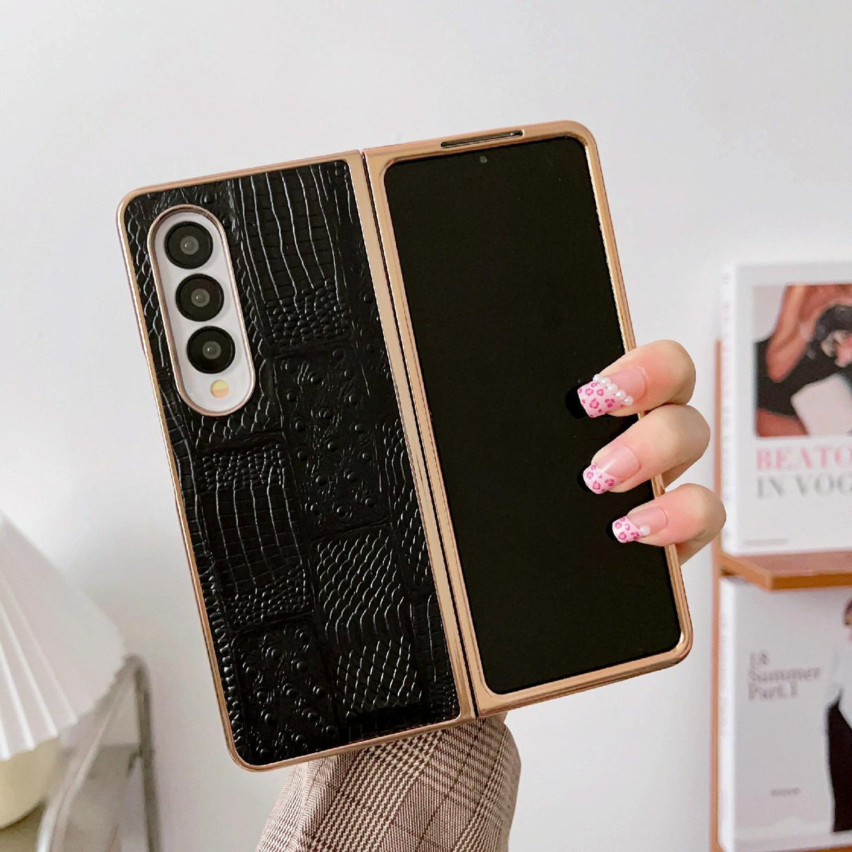 For Samsung Galaxy Z Fold4 5G Leather Mahjong Phone Case - Electroplated - Black