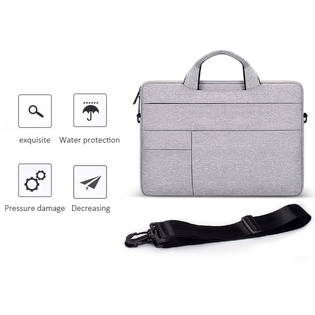 14.1-15.4 Inch Portable Laptop Shoulder Bag in Oxford Cloth & Nylon - Hemp Gray