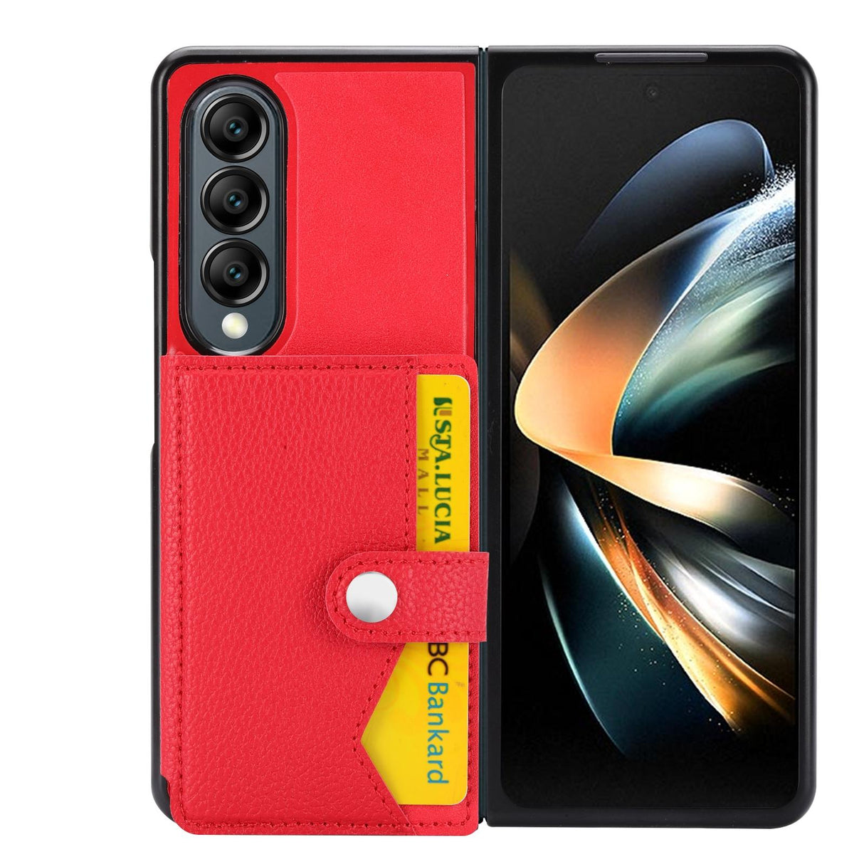 For Samsung Galaxy Z Fold4 5G Samsung Galaxy Z Fold4 Litchi Pattern Single Button Card Holder Phone Case - Brown