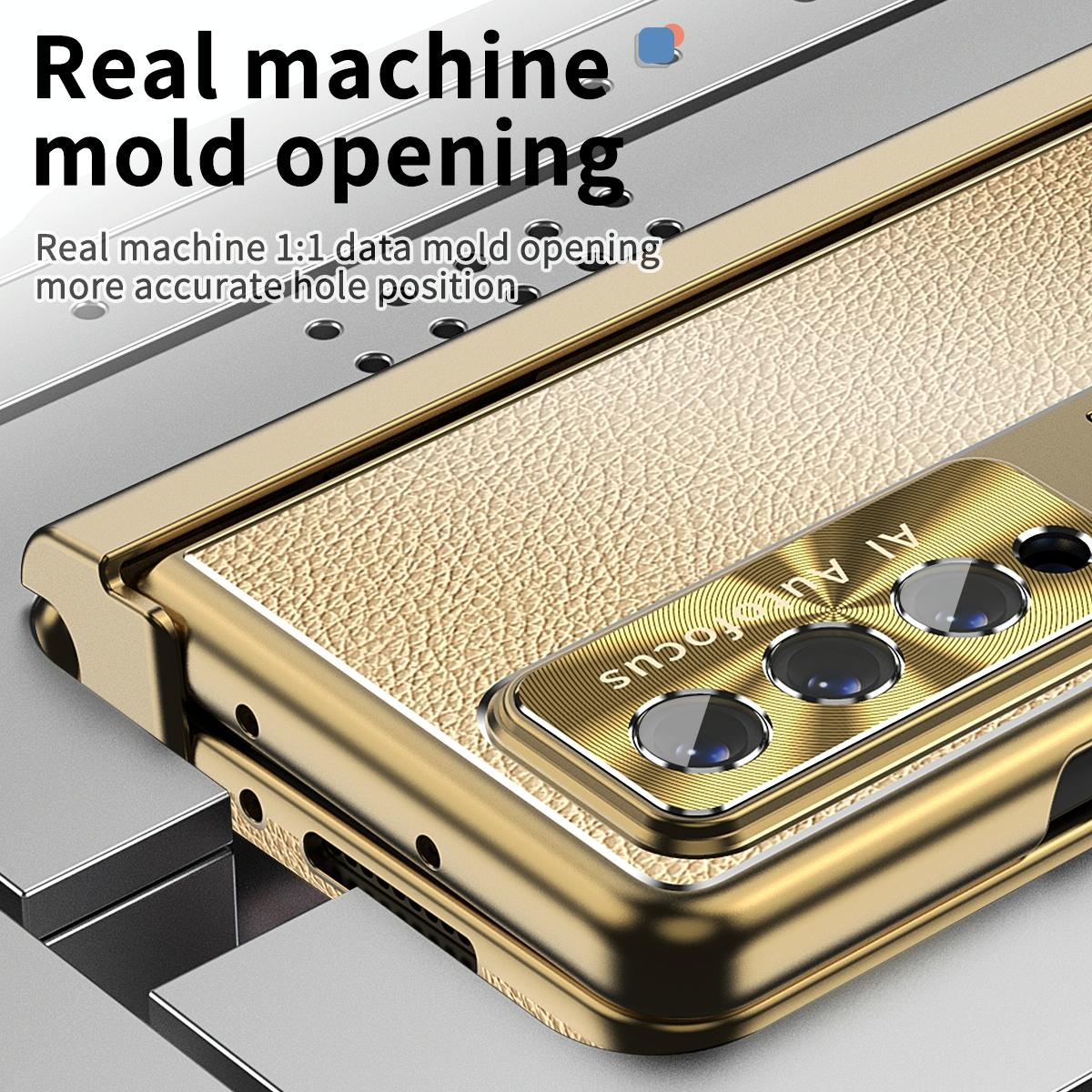 For Samsung Galaxy Z Fold4 5G Shockproof Magnetic Litchi Pattern Phone Case - Silver Gold