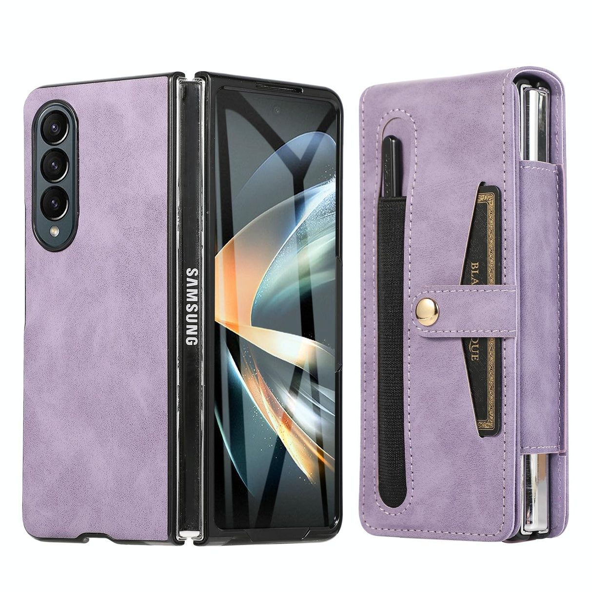 For Samsung Galaxy Z Fold4 5G Leather Folding Phone Case - Purple