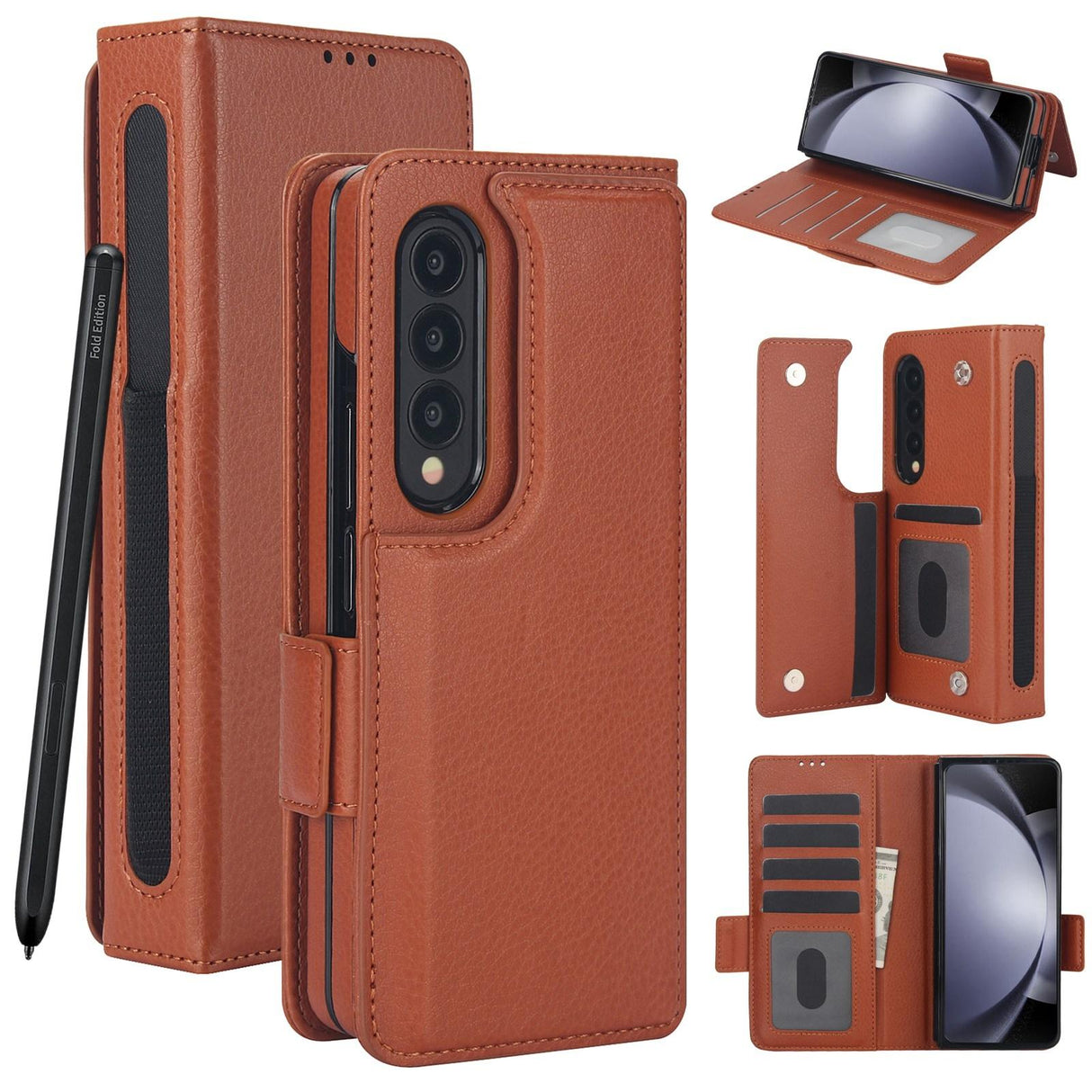 For Samsung Galaxy Z Fold4 5G Leather Phone Case With Pen Slot - Rose Gold