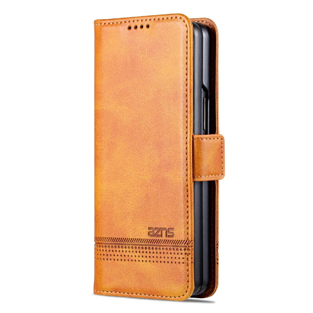 For Samsung Galaxy Z Fold4 5G Leather Magnetic Phone Case - Calf Texture - Dark Brown