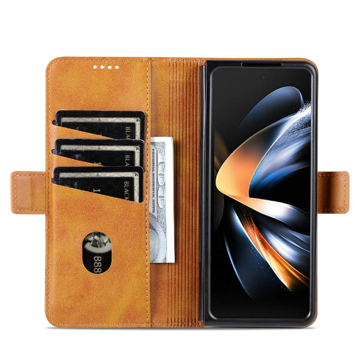 For Samsung Galaxy Z Fold4 5G Leather Magnetic Phone Case - Calf Texture - Dark Brown
