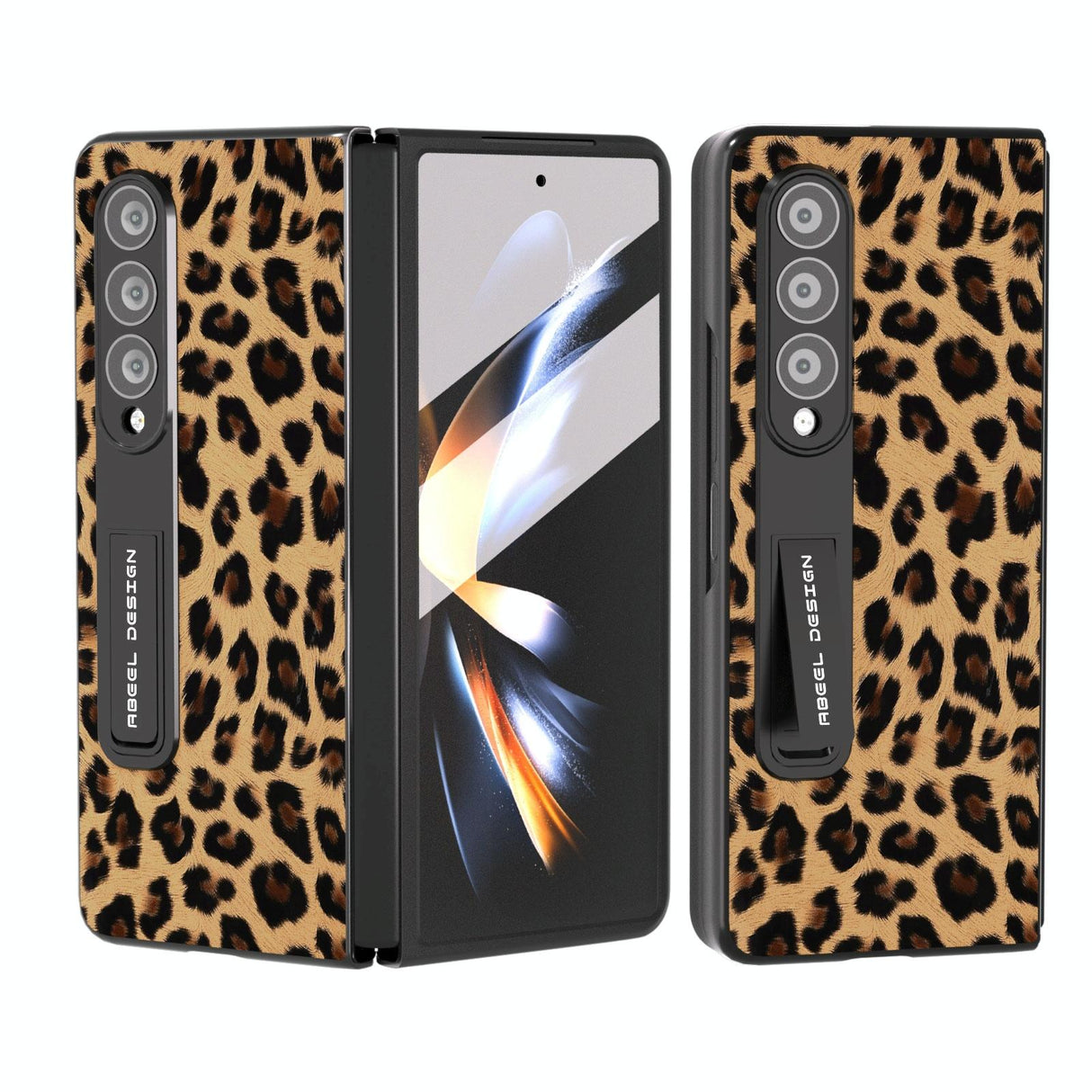 For Samsung Galaxy Z Fold4 5G Leopard Print Phone Case With Holder - Silver