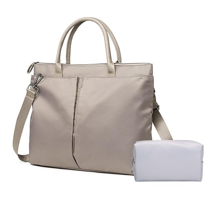 Large Dual Purpose Business Briefcase Handbag / Shoulder Bag For Laptops - Khaki+Gray Pu Power Bag