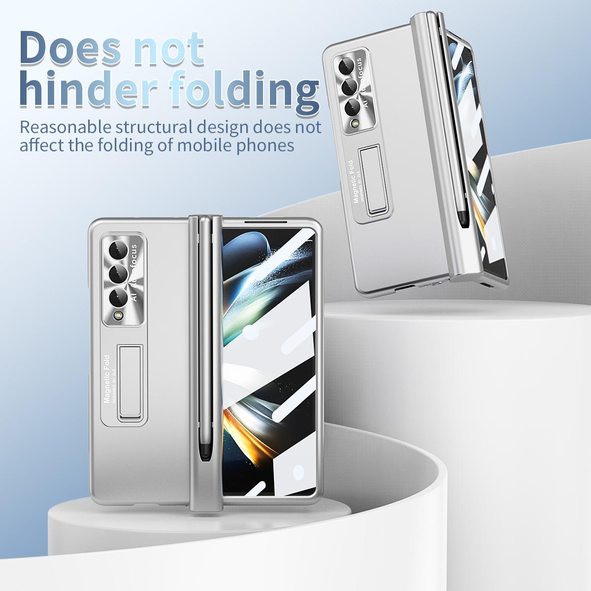 For Samsung Galaxy Z Fold4 5G Foldable Phone Case With Pen Slot - Electroplated - Gold