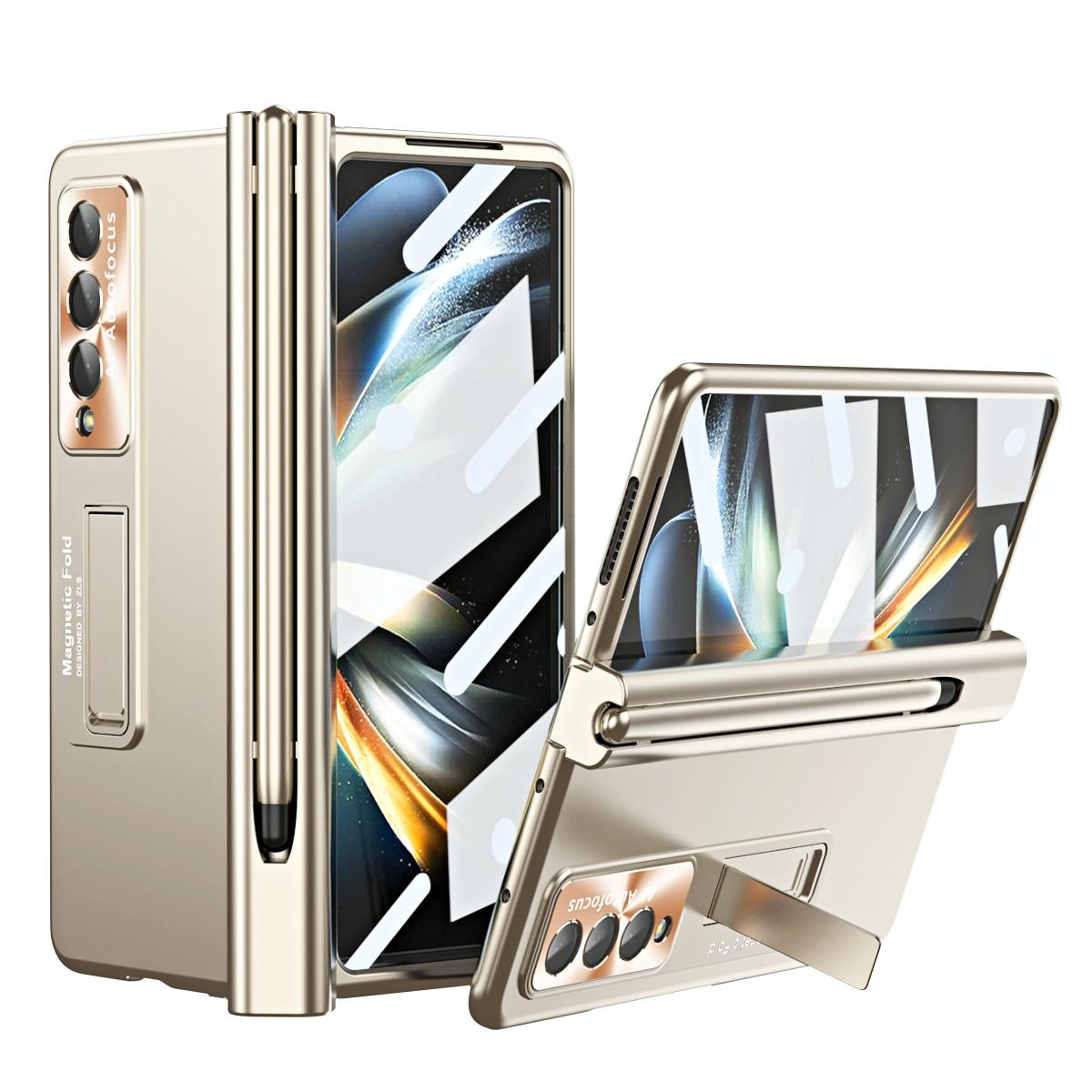 For Samsung Galaxy Z Fold4 5G Foldable Phone Case With Pen Slot - Electroplated - Gold