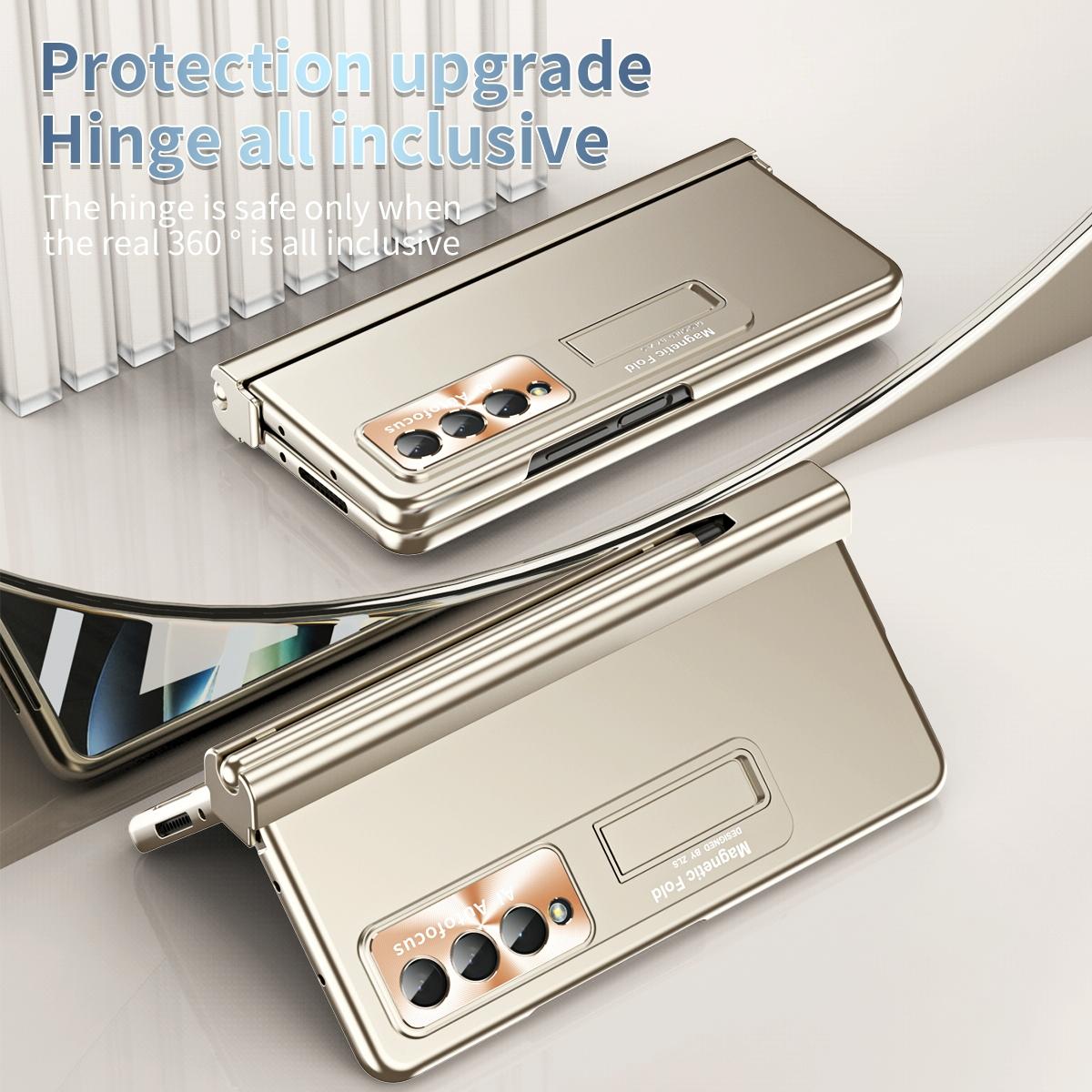 For Samsung Galaxy Z Fold4 5G Foldable Phone Case With Pen Slot - Electroplated - Gold