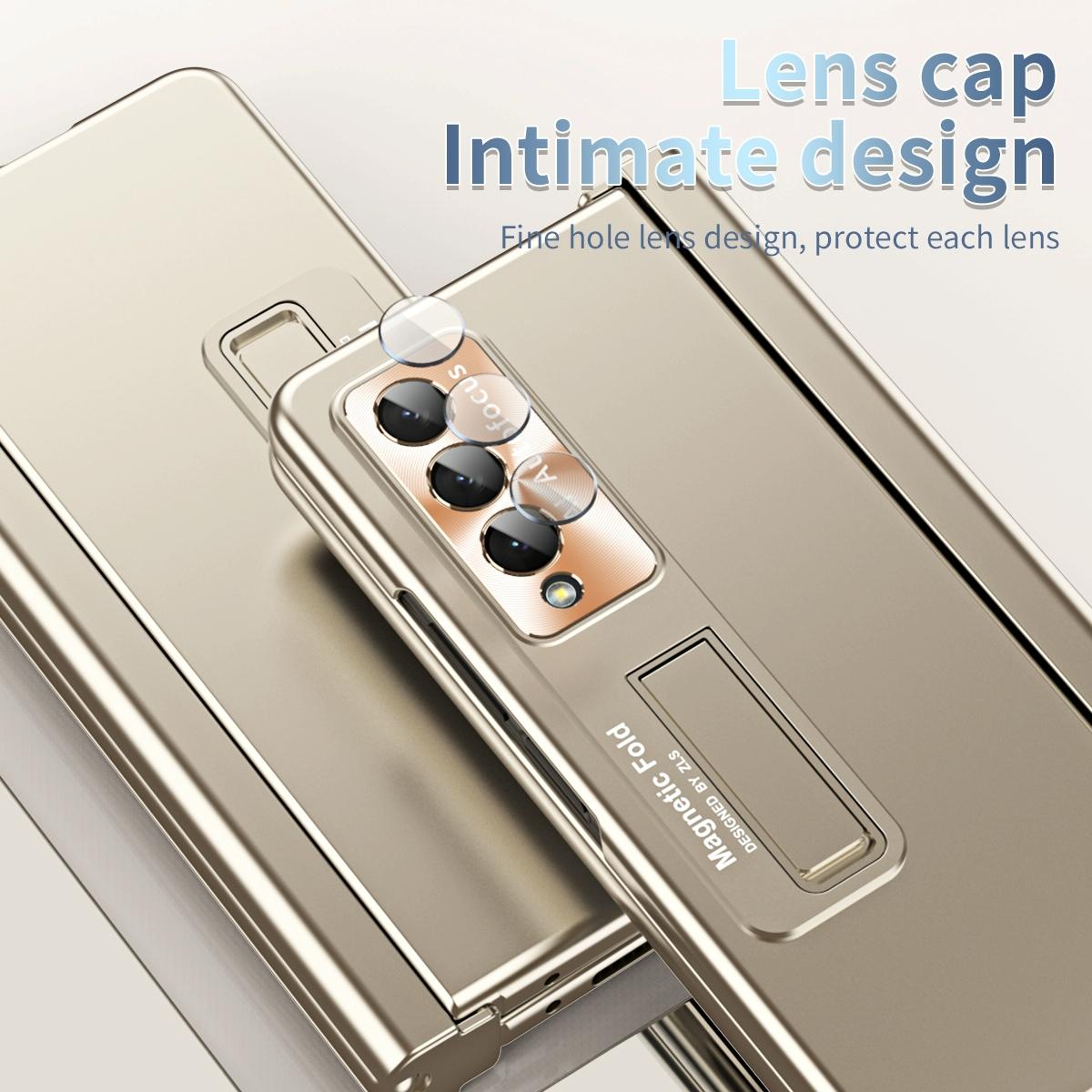 For Samsung Galaxy Z Fold4 5G Foldable Phone Case With Pen Slot - Electroplated - Gold