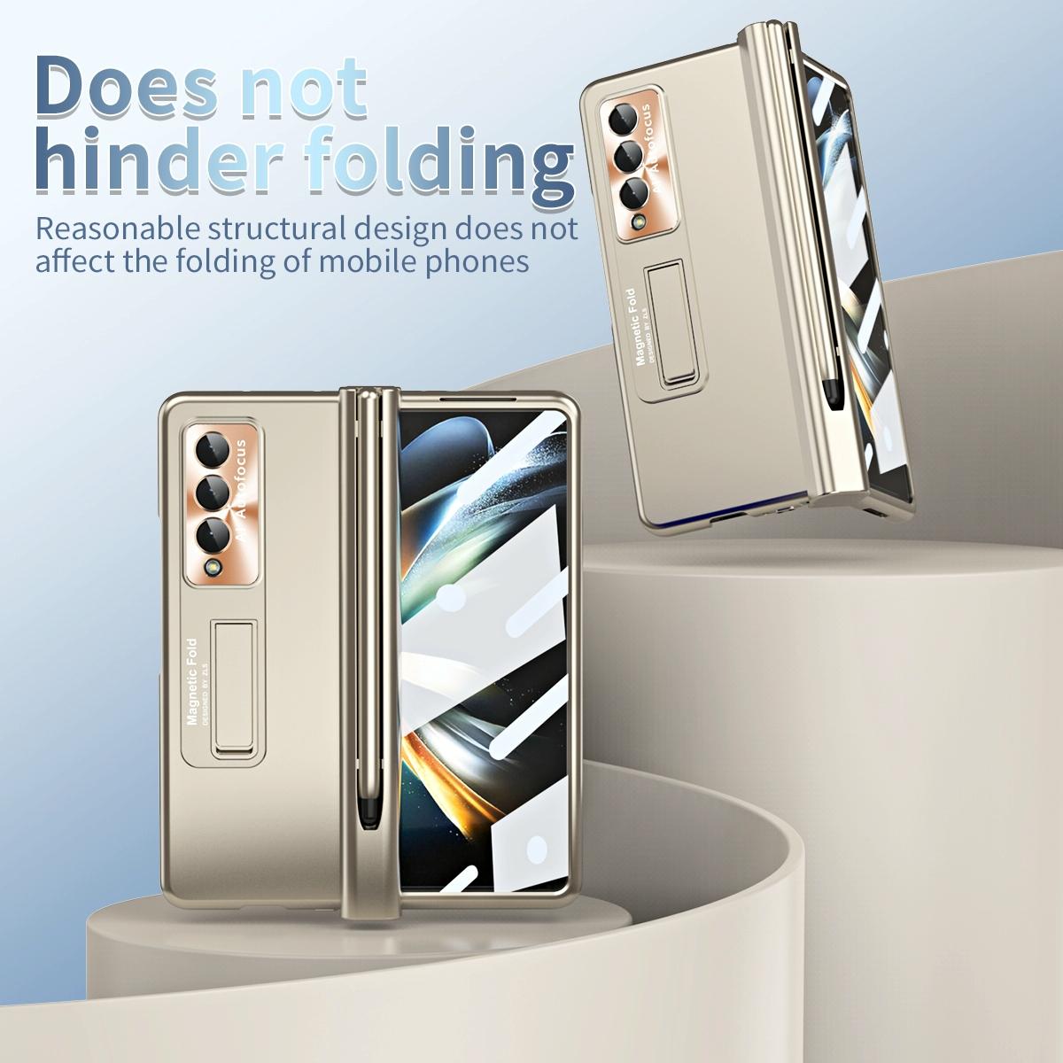 For Samsung Galaxy Z Fold4 5G Foldable Phone Case With Pen Slot - Electroplated - Gold