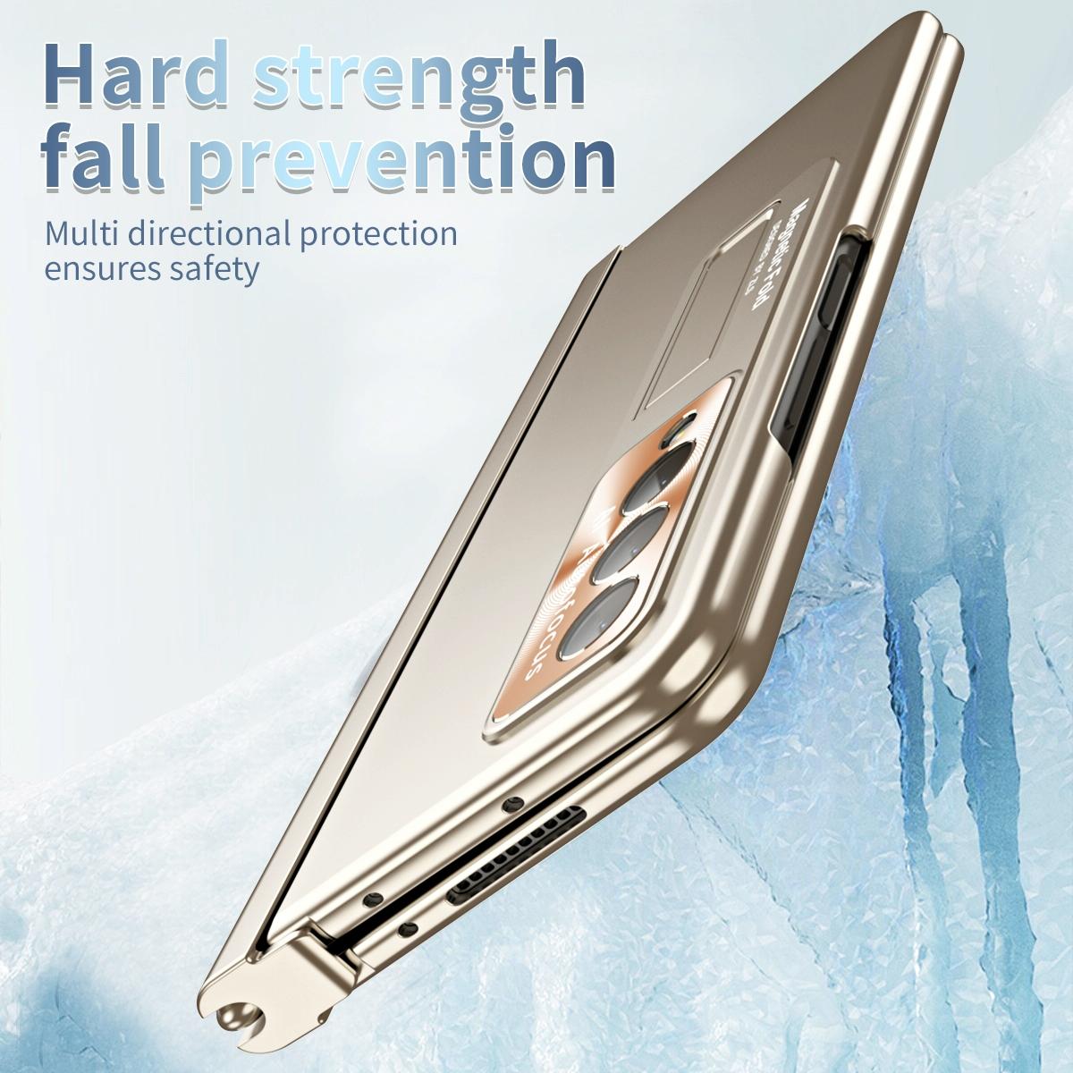 For Samsung Galaxy Z Fold4 5G Foldable Phone Case With Pen Slot - Electroplated - Gold