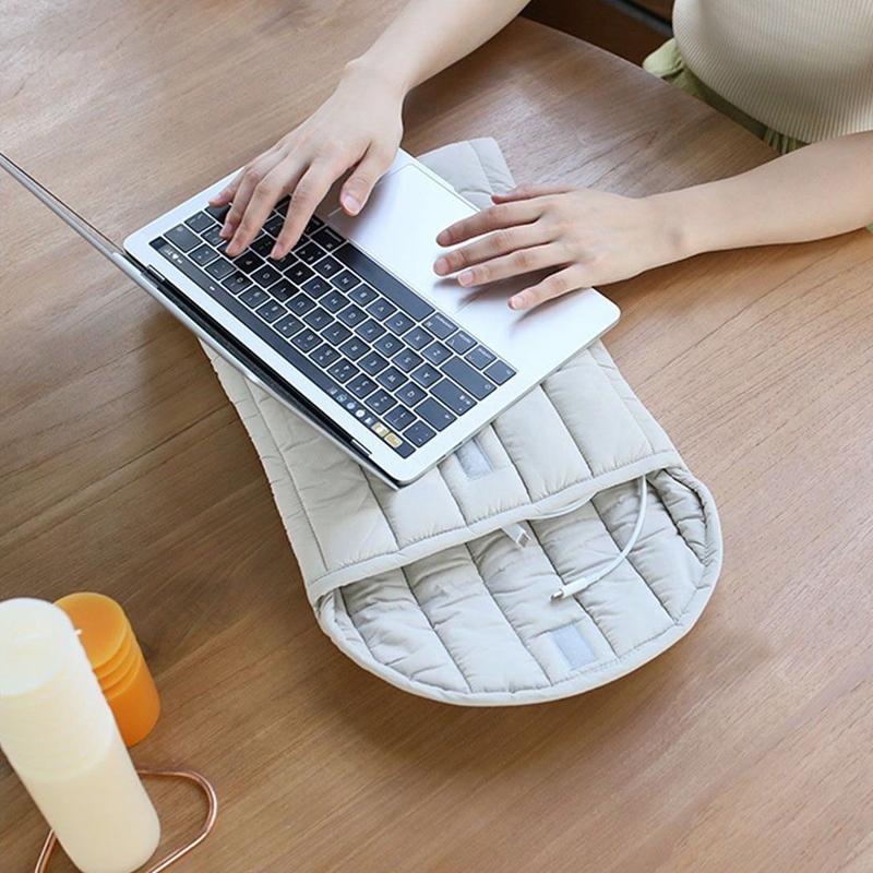 Lightweight Cotton Embroidery Inner Bag for Protection - Gray White - 12.9-13.3 Inch