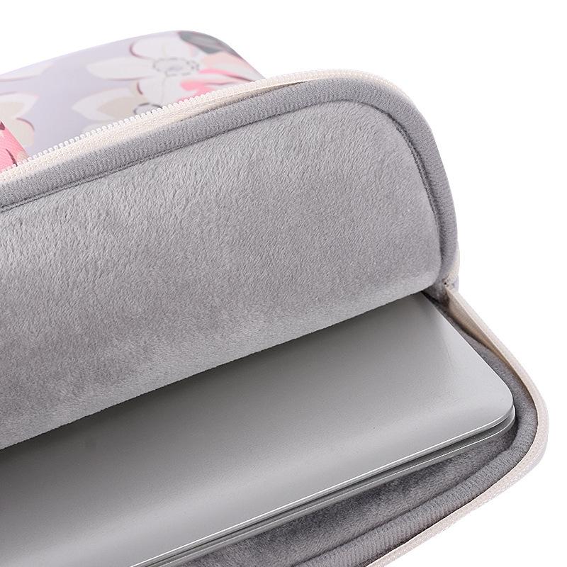 13 Inch Laptop Case Bag with White Rose Pattern and Handle - Grey