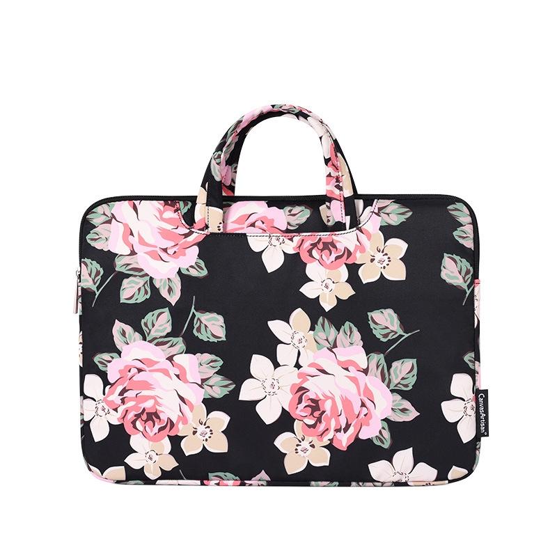 13 Inch Laptop Case Bag with White Rose Pattern and Handle - Grey