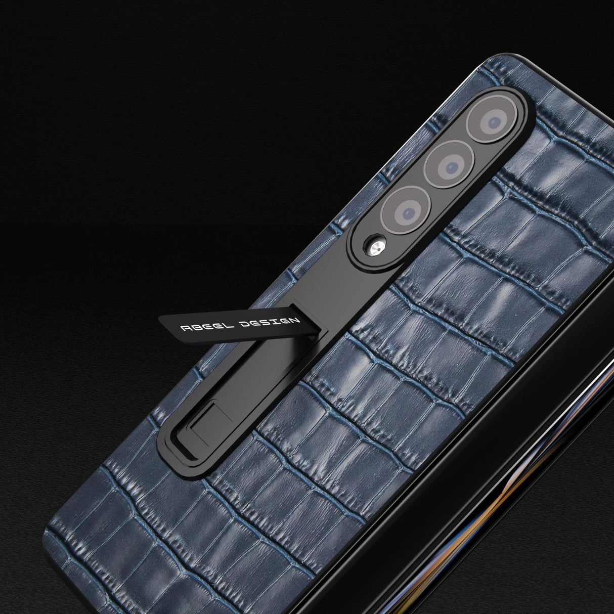 For Samsung Galaxy Z Fold4 5G Premium Leather Phone Case - Crocodile Texture - Blue