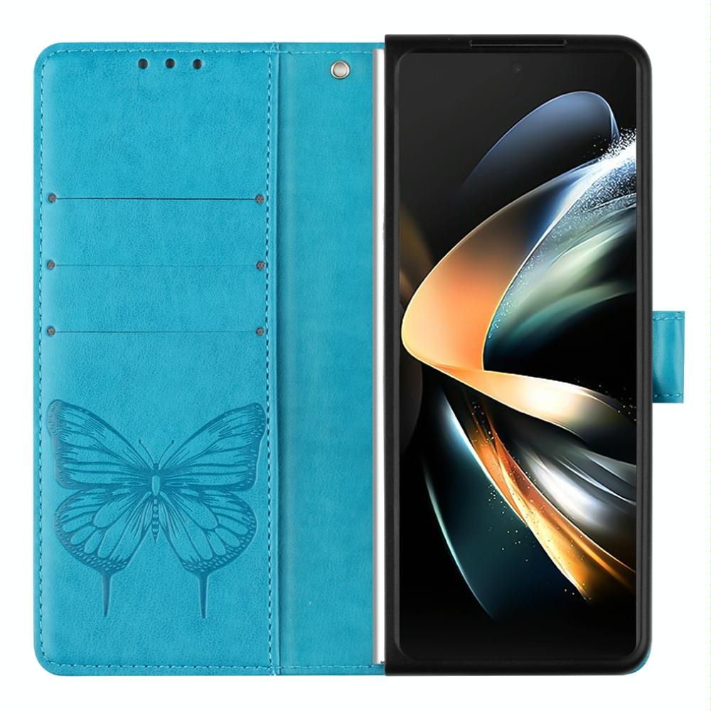 For Samsung Galaxy z Fold4 5G Butterfly Embossed Leather Phone Case - Dark Purple