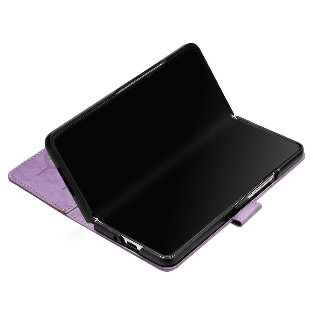 For Samsung Galaxy z Fold4 5G Butterfly Embossed Leather Phone Case - Dark Purple