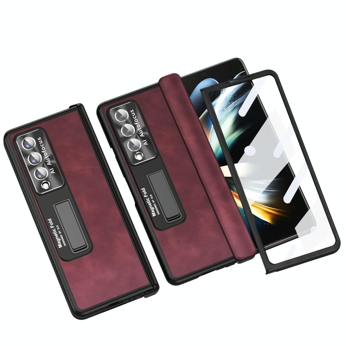 For Samsung Galaxy Z Fold4 5G Napa Texture All-In-One Phone Case - Red
