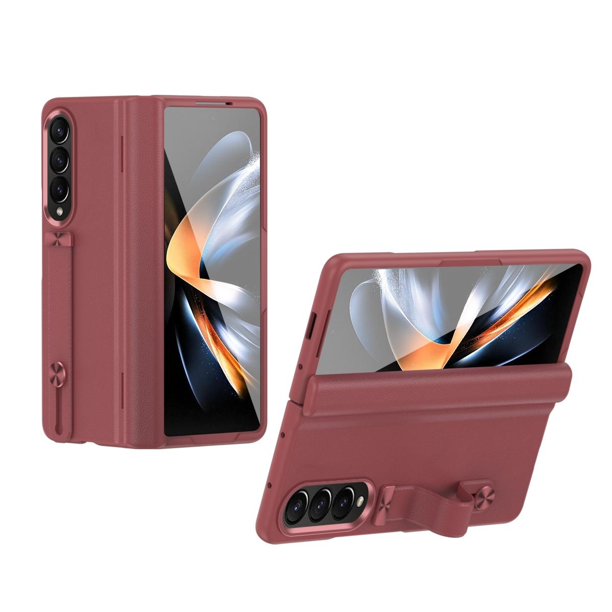 For Samsung Galaxy Z Fold4 5G Leather Wristband Phone Case - Red