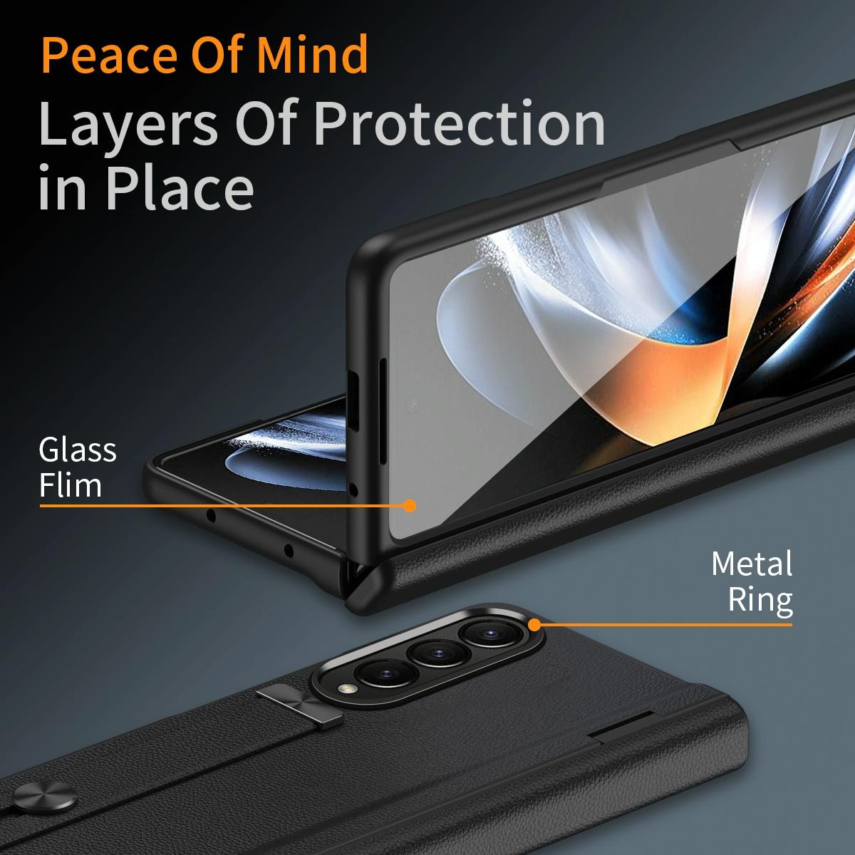 For Samsung Galaxy Z Fold4 5G Leather Wristband Phone Case - Red