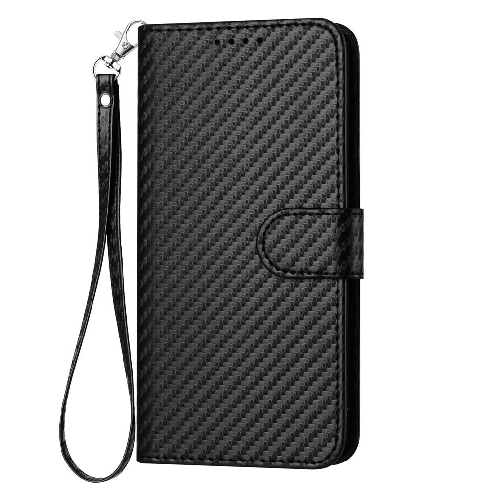 For Samsung Galaxy Z Fold4 5G Carbon Fiber Leather Phone Case With Lanyard - Royal Blue