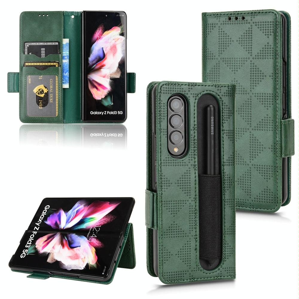 For Samsung Galaxy Z Fold4 5G Symmetrical Leather Triangle Phone Case - Green