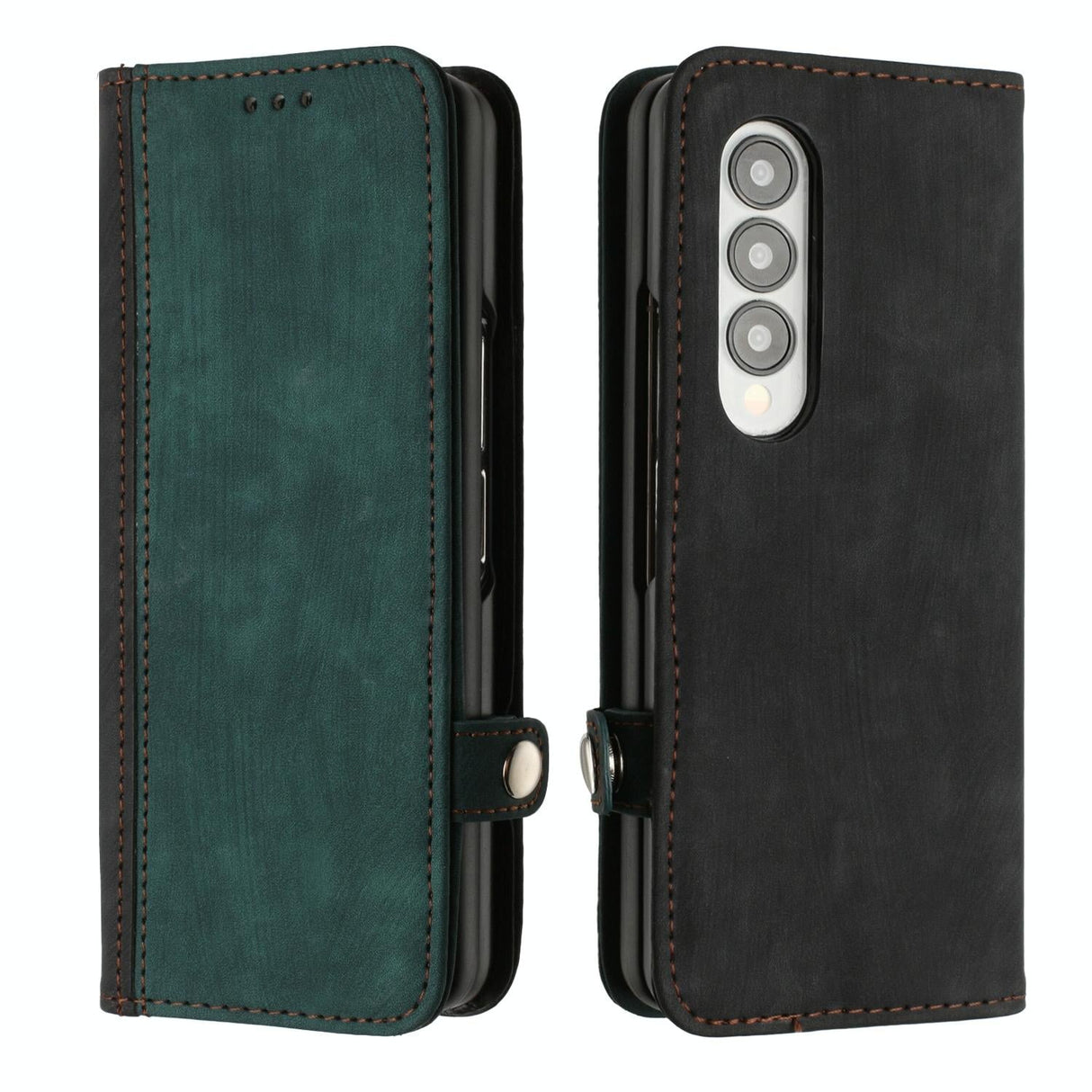 For Samsung Galaxy Z Fold4 5G Leather Phone Case With Side Buckle - Dark Green