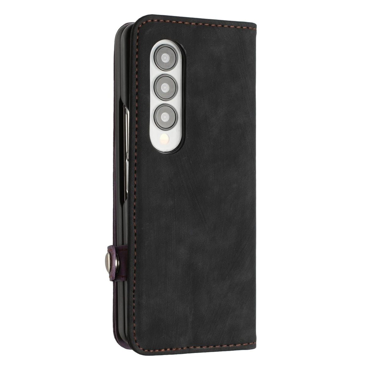 For Samsung Galaxy Z Fold4 5G Leather Phone Case With Side Buckle - Dark Green