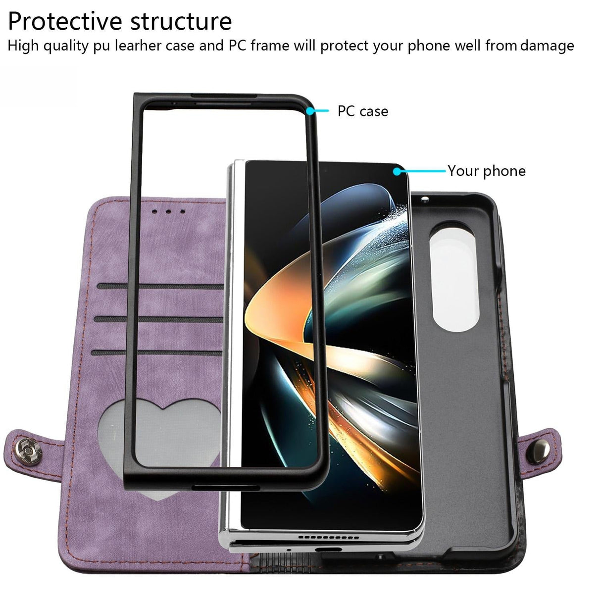 For Samsung Galaxy Z Fold4 5G Leather Phone Case With Side Buckle - Dark Green