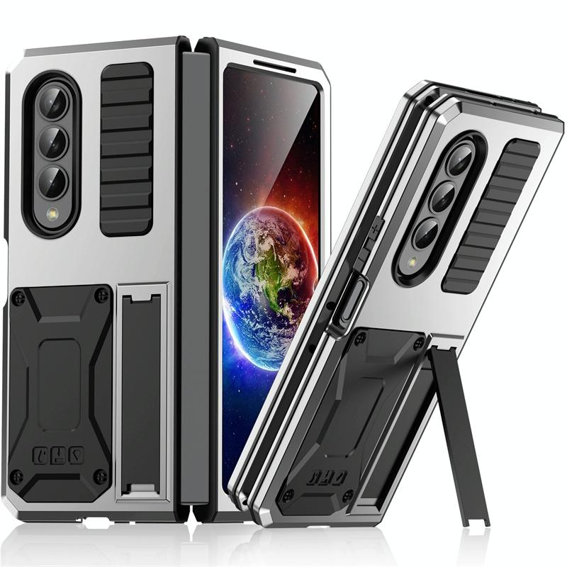 For Samsung Galaxy Z Fold4 5G Shockproof Metal Case With Holder - Yellow