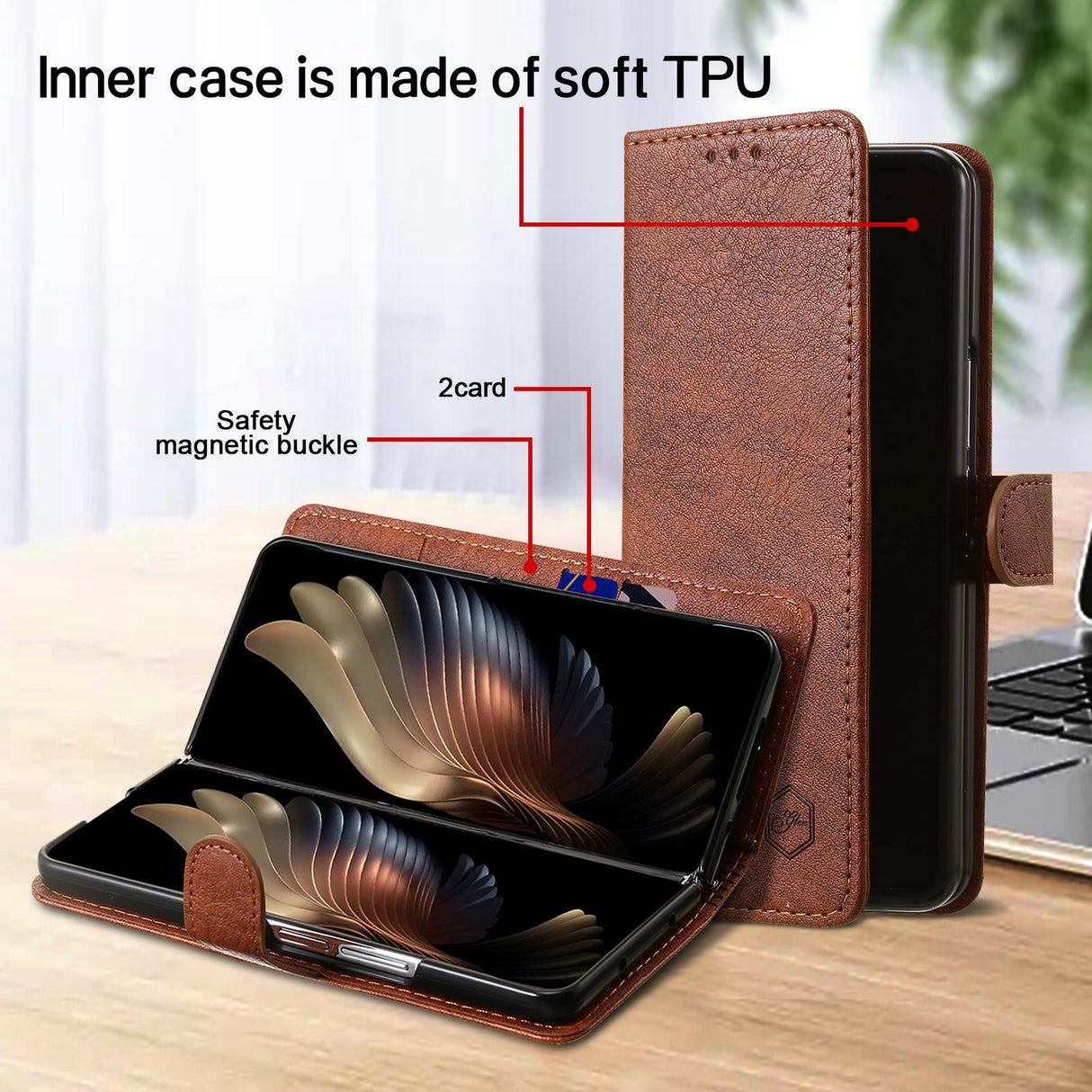 For Samsung Galaxy Z Fold4 5G Leather Texture Phone Case - Pu Tpu - Brown